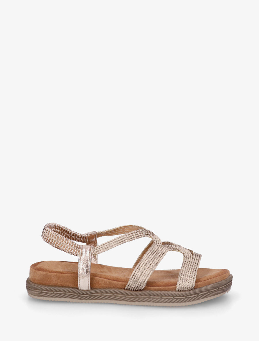 Sandales plates en cordelettes - Rose gold - 1
