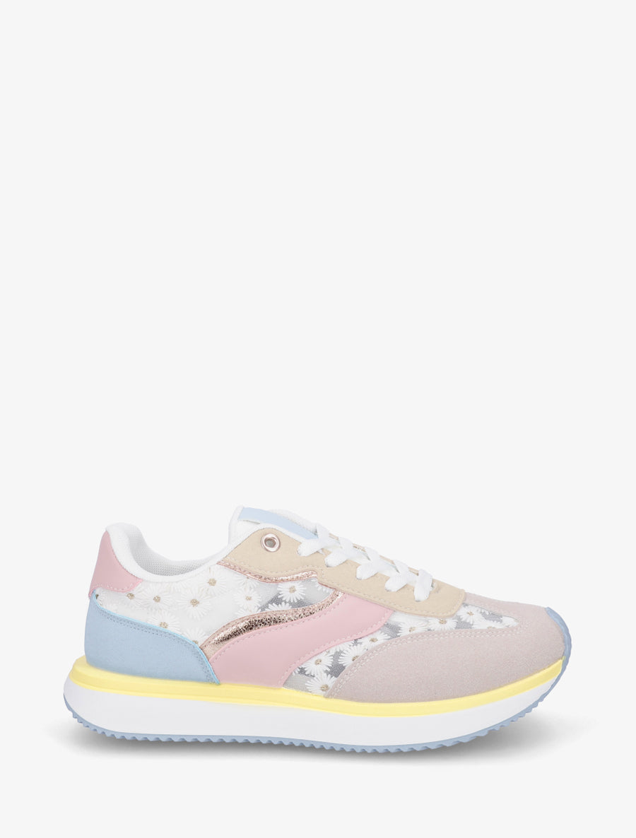 Sneakers en simili à motif pâquerettes - Taupe - 1