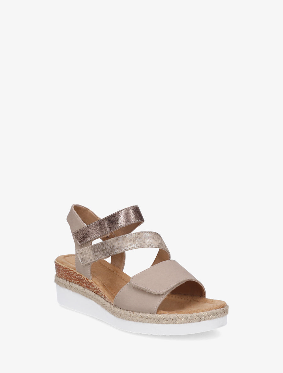 Sandales compensées à scratch - Taupe - 2