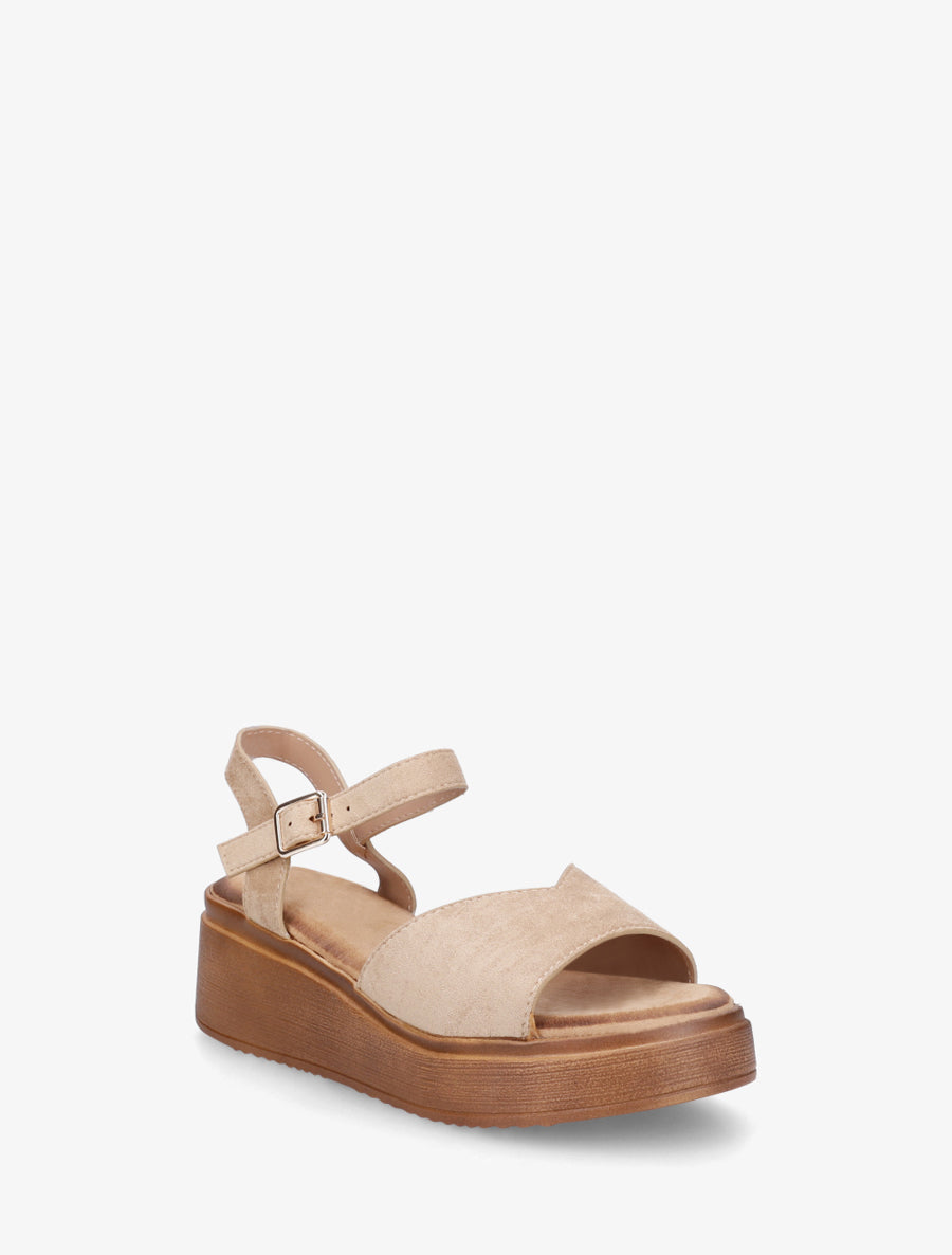 Sandales en suédine à bride en V - Taupe - 2