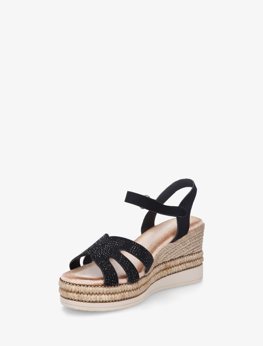 Sandales talon compensé à bride strassée - Noir - 3