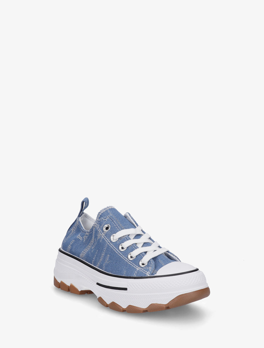 Baskets en tissu à semelle crantée - Bleu denim - 2