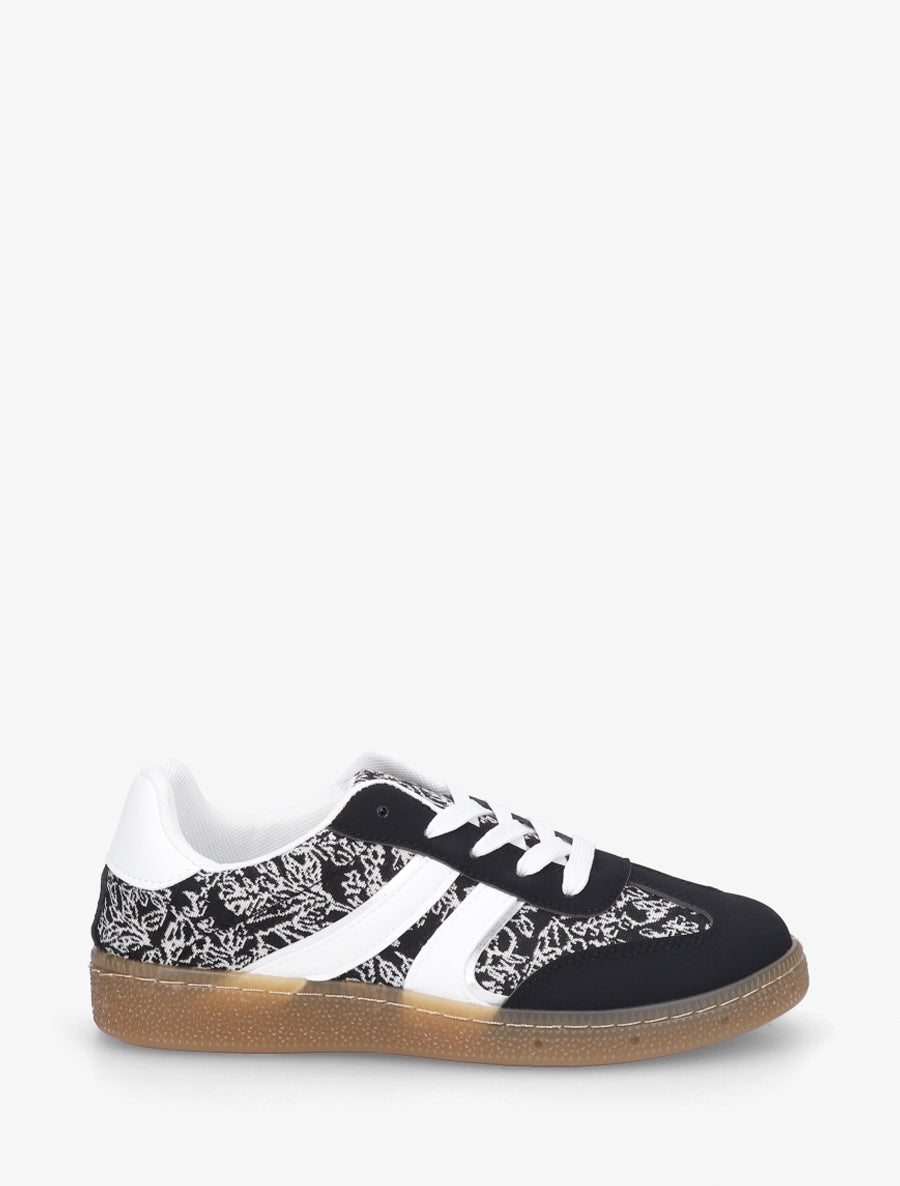 Sneakers bimatière imprimé roses - Noir - 1