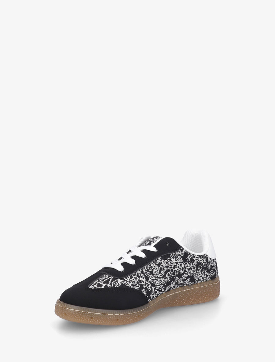 Sneakers bimatière imprimé roses - Noir - 3