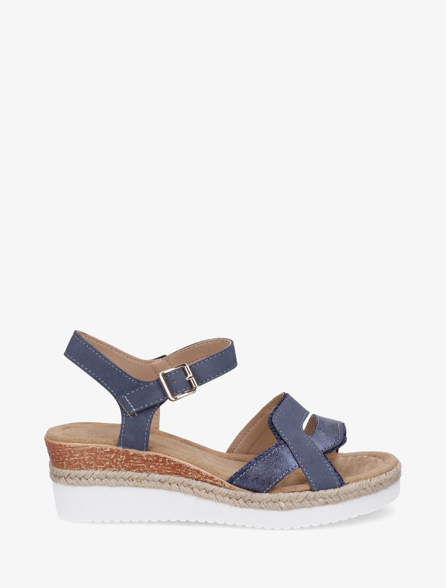 Sandales compensées bride fantaisie irisée - Marine - 1