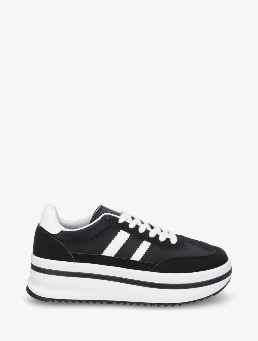 Sneakers à plateforme et empiècement effet nubuck - Noir - 1
