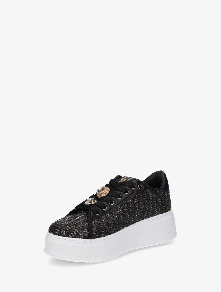 Sneakers en jute tressée à détail irisé - Noir - 3