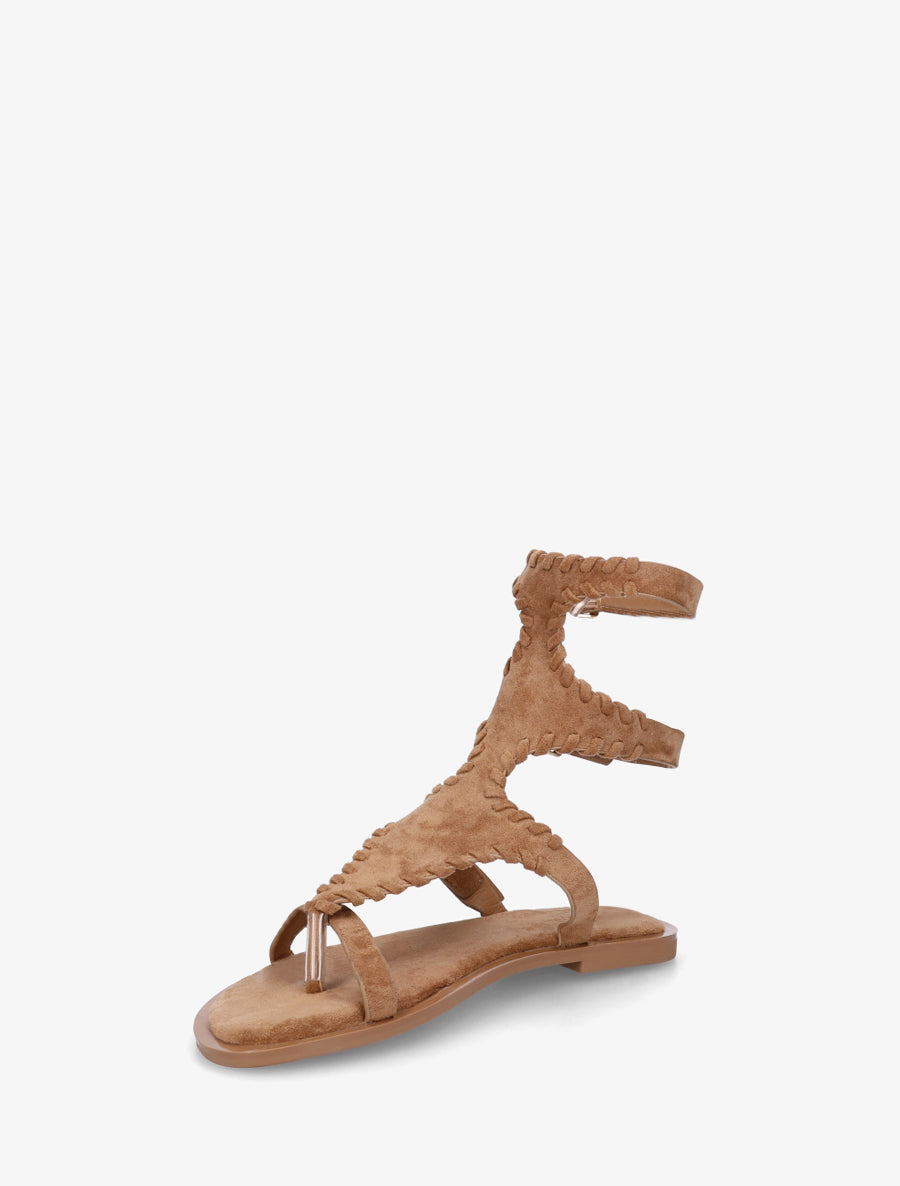 Sandales plates montantes à entre-doigt - Camel - 3