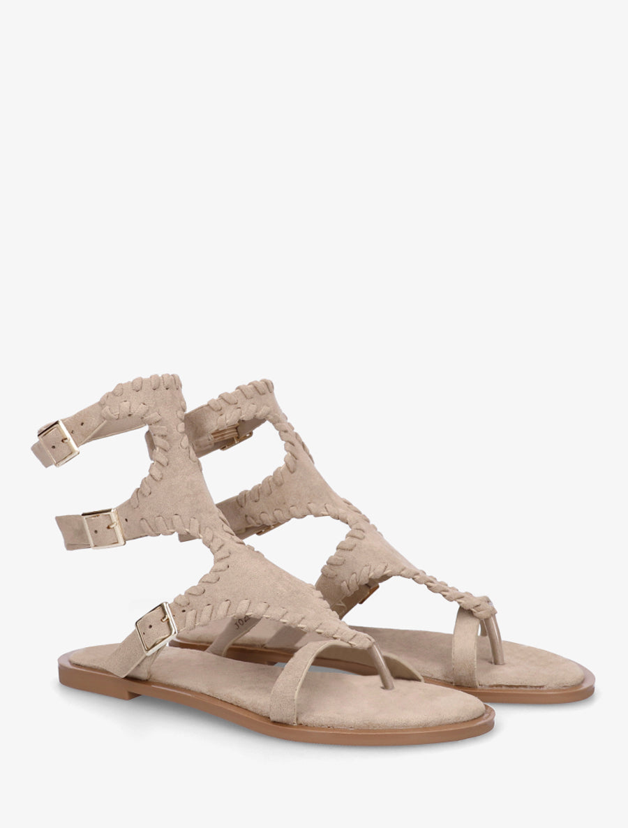 Sandales plates montantes à entre-doigt - Taupe - 4