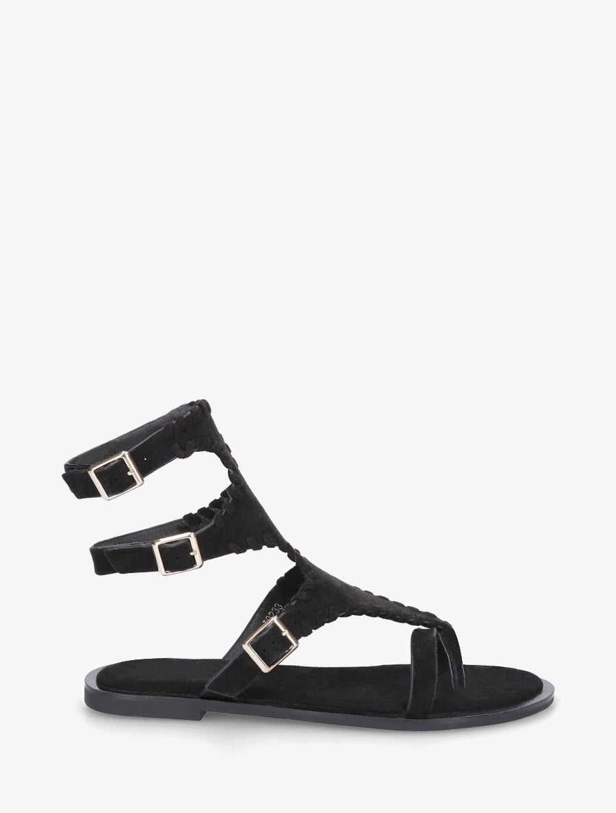 Sandales plates montantes à entre-doigt - Noir - 1