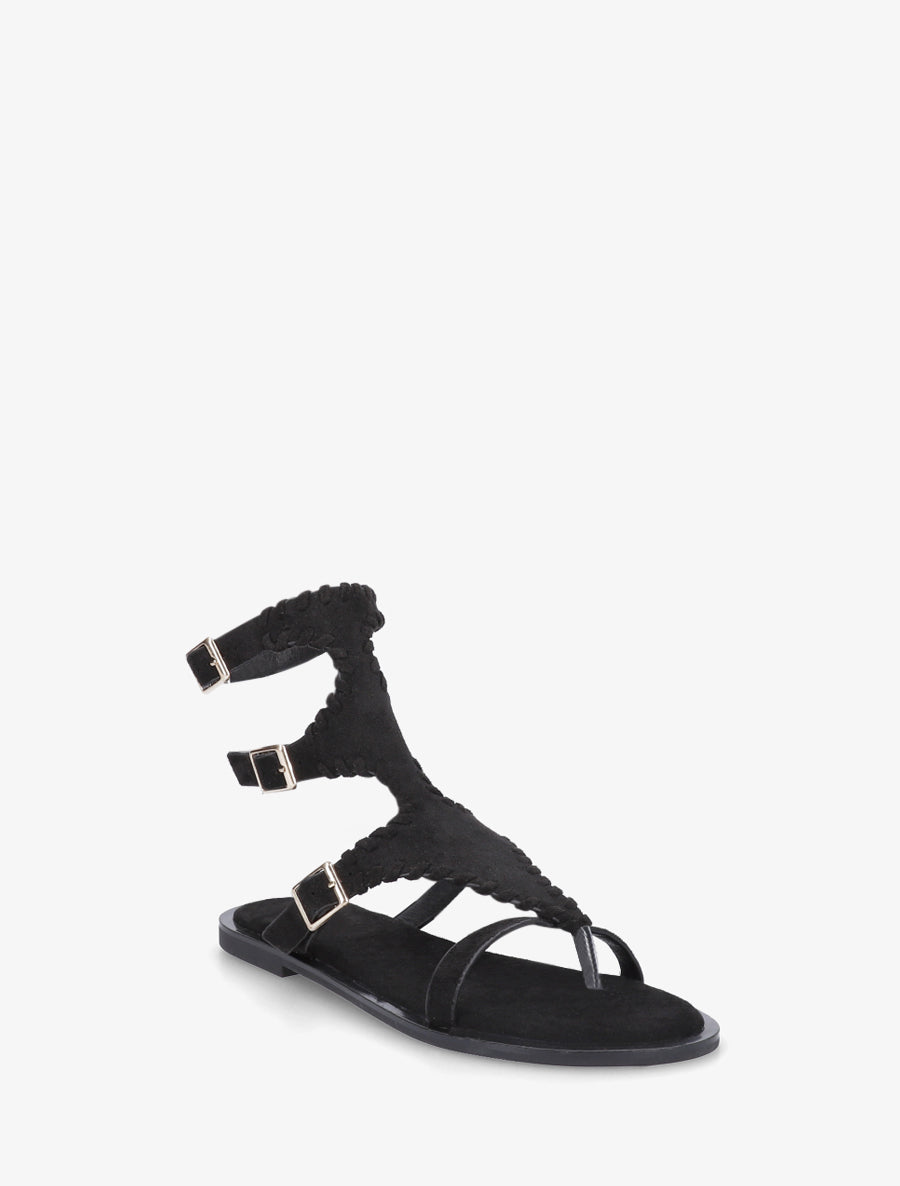 Sandales plates montantes à entre-doigt - Noir - 2