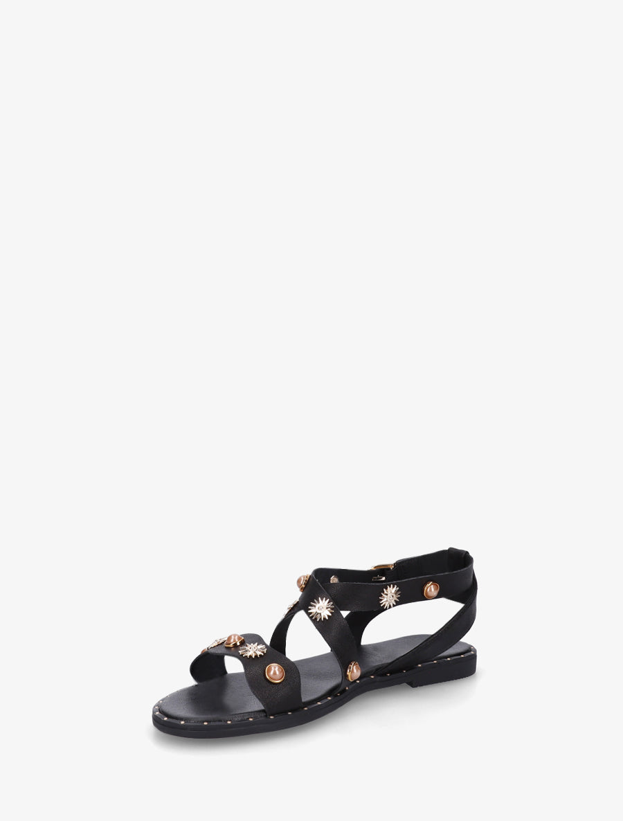 Nu-pieds strassés à semelle plate cloutée - Noir - 3