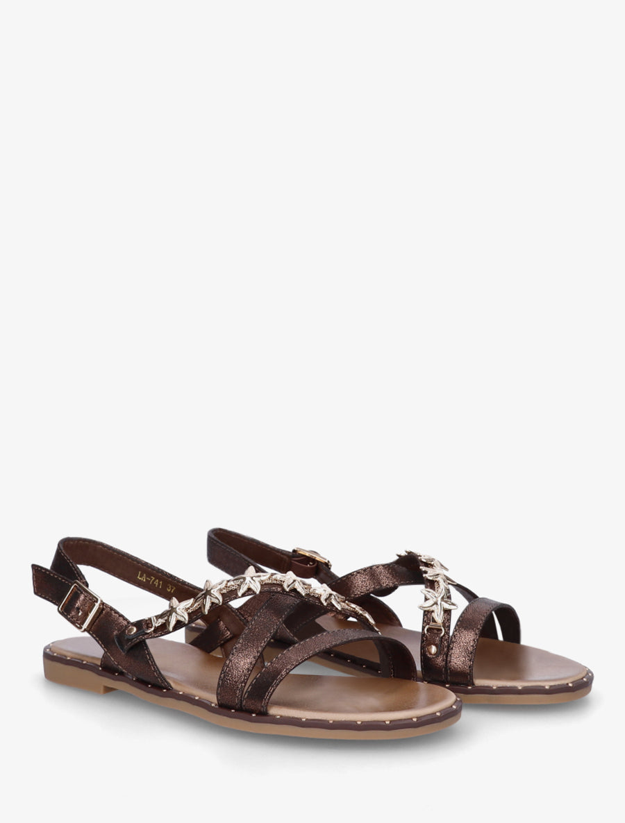 Nu-pieds cloutés à bijoux étoiles de mer - Marron - 4