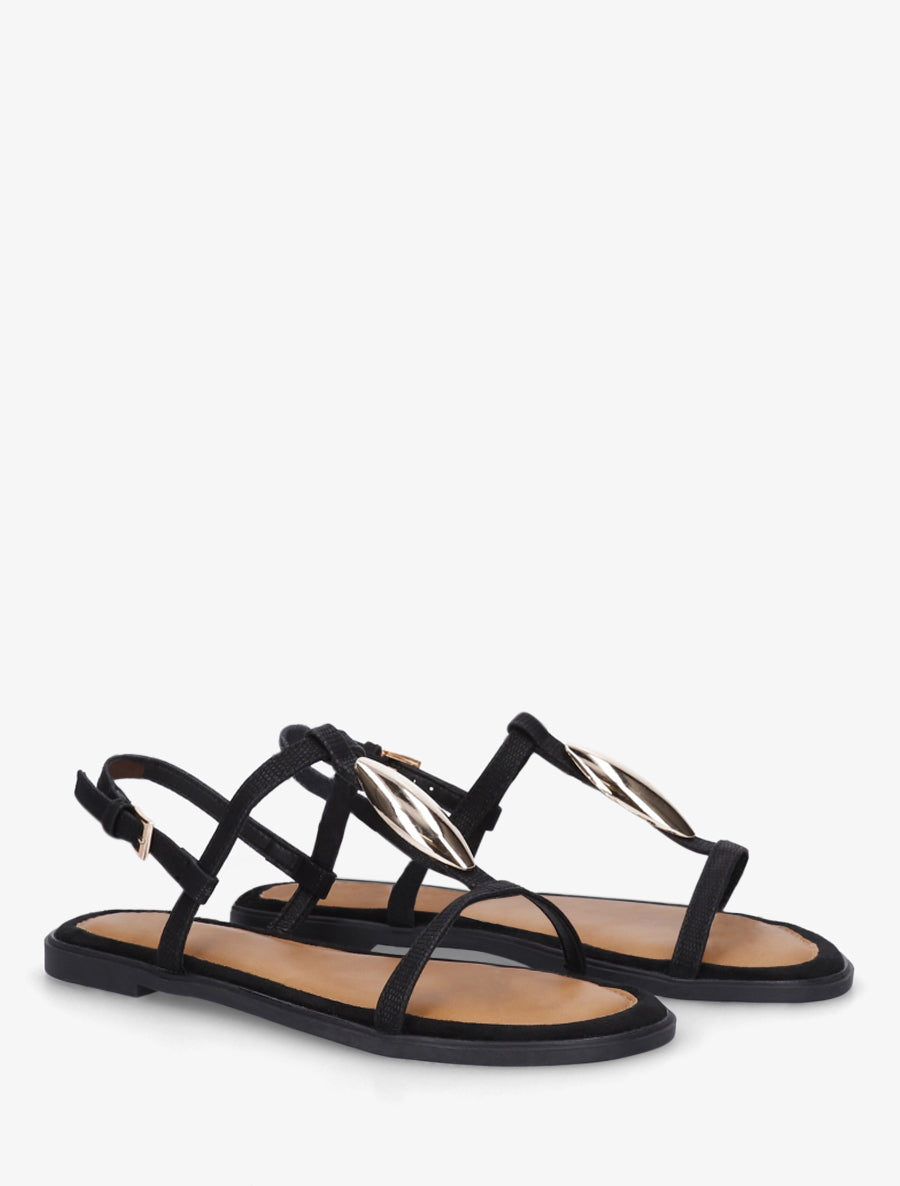 Nu-pieds bimatière à empiècement métal - Noir - 4