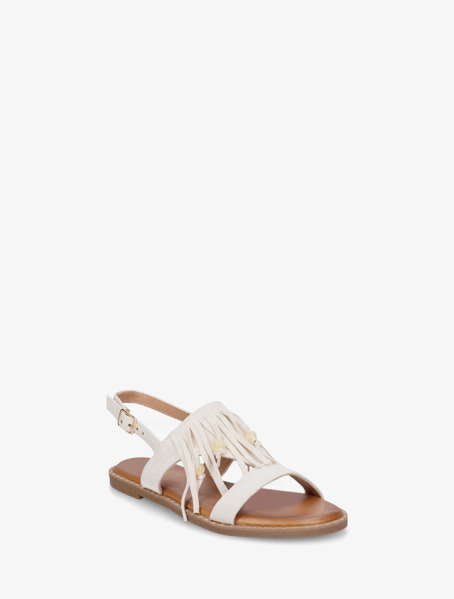 Nu-pieds en suédine à franges et perles - Beige - 2