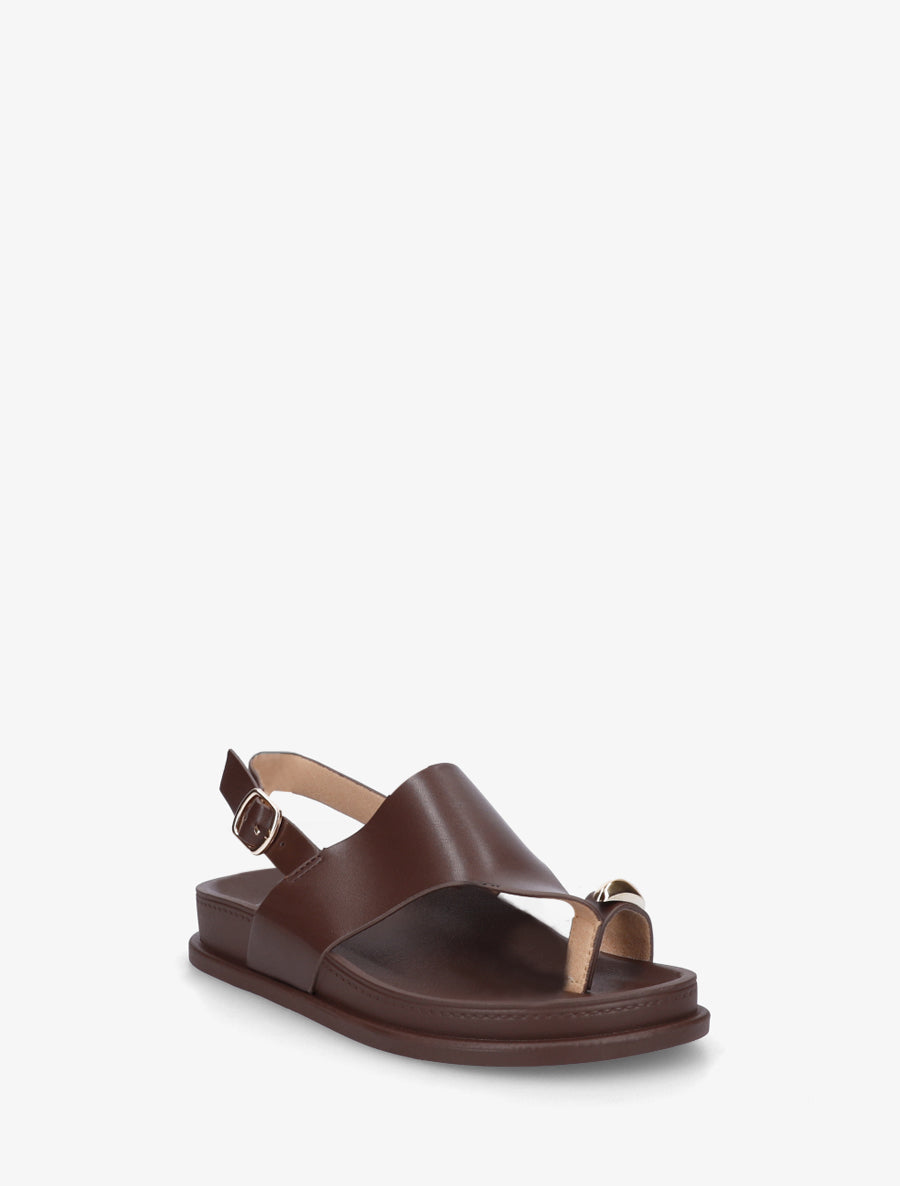 Nu-pieds en simili à empiècement métal - Marron - 2