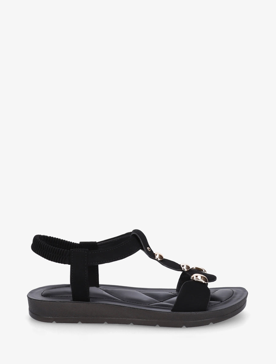 Nu-pieds en simili à tour de cheville élastiquée - Noir - 1
