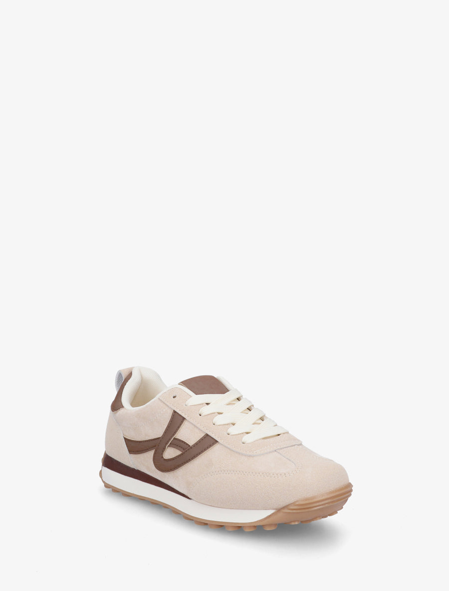 Sneakers en suédine à détails contrastants - Beige - 2
