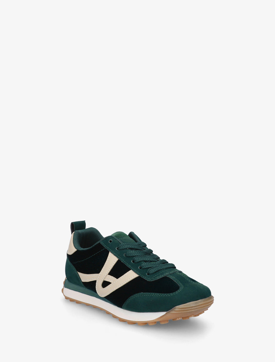 Sneakers en velours à détails contrastants - Vert sapin - 2
