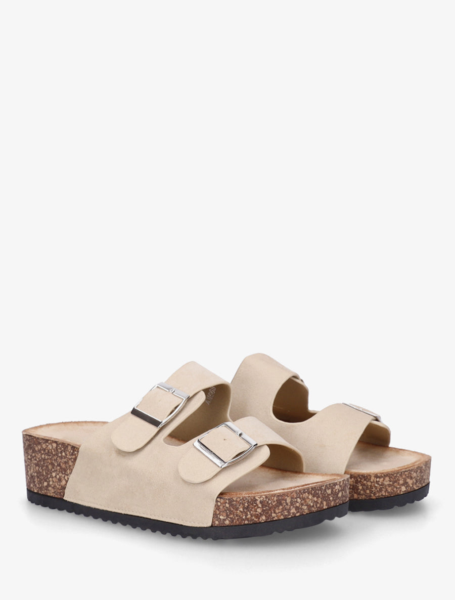 Claquettes en suédine à semelle effet liège - Beige - 4
