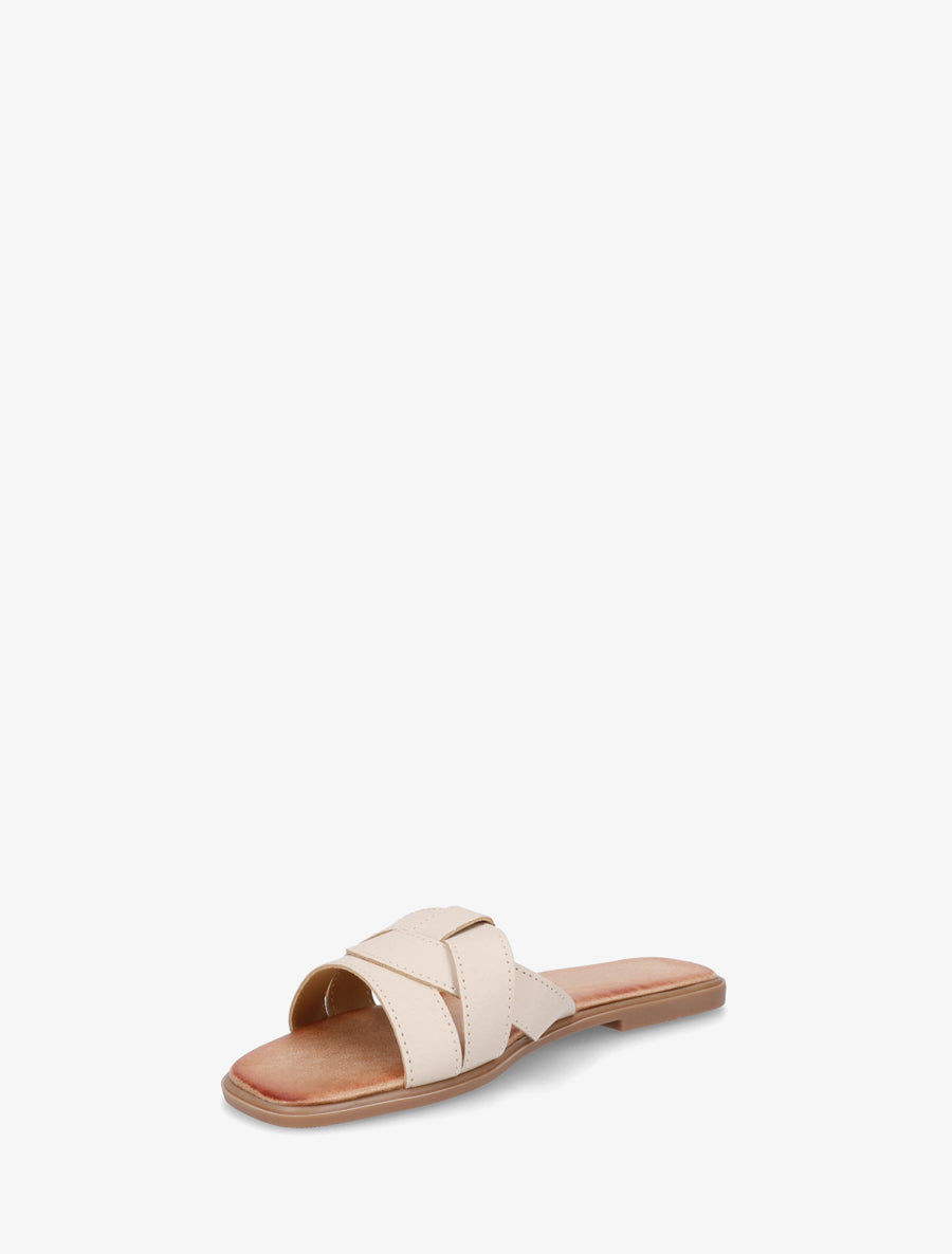 Mules plates à bride effet croisé - Beige - 3