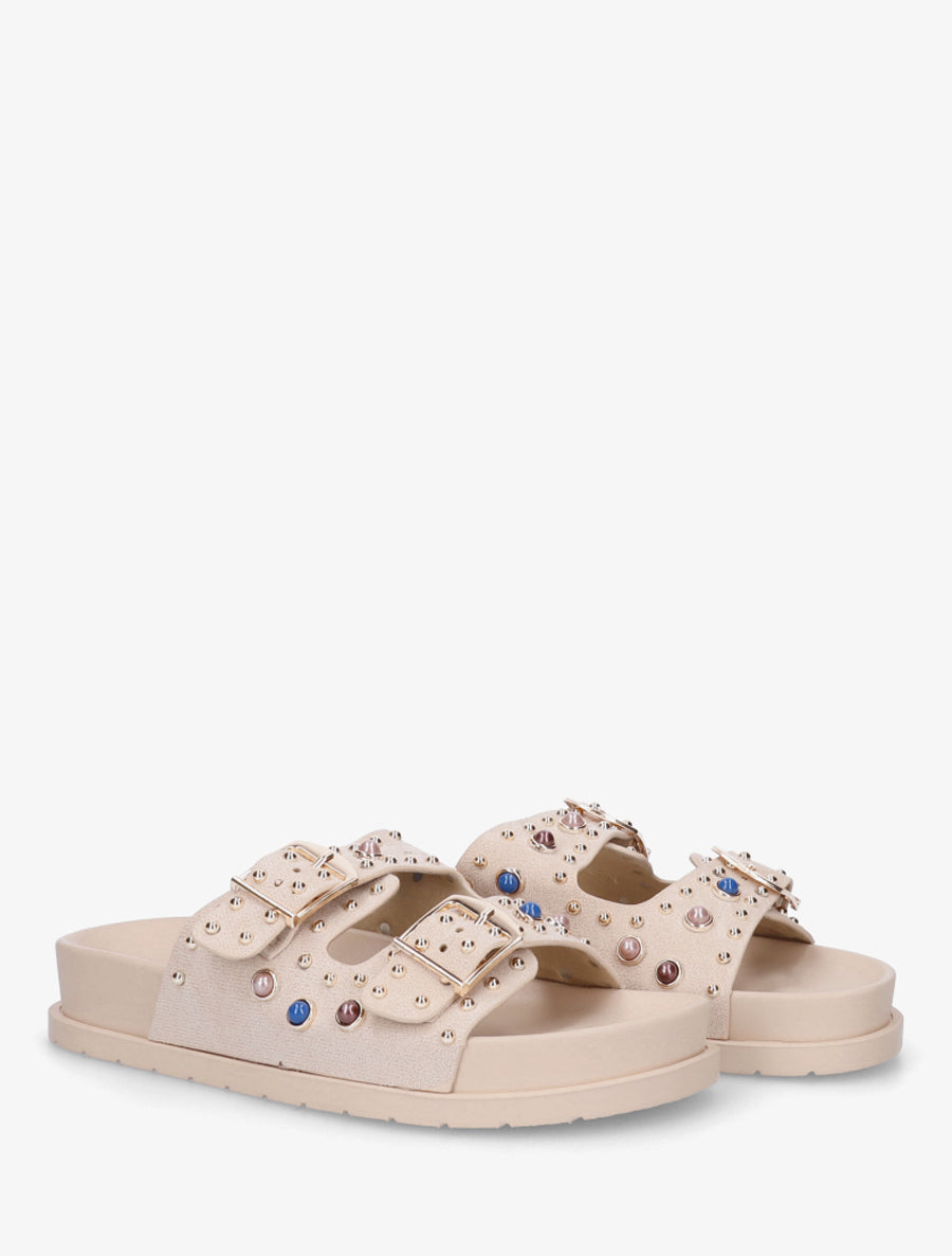 Claquettes en suédine à perles et clous - Beige - 4