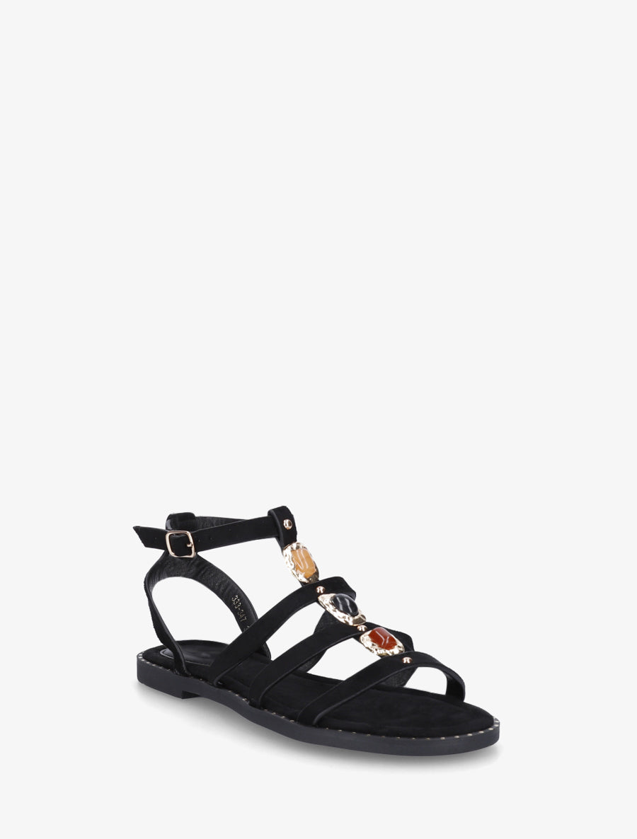 Sandales en suédine à empiècement trois pierres - Noir - 2