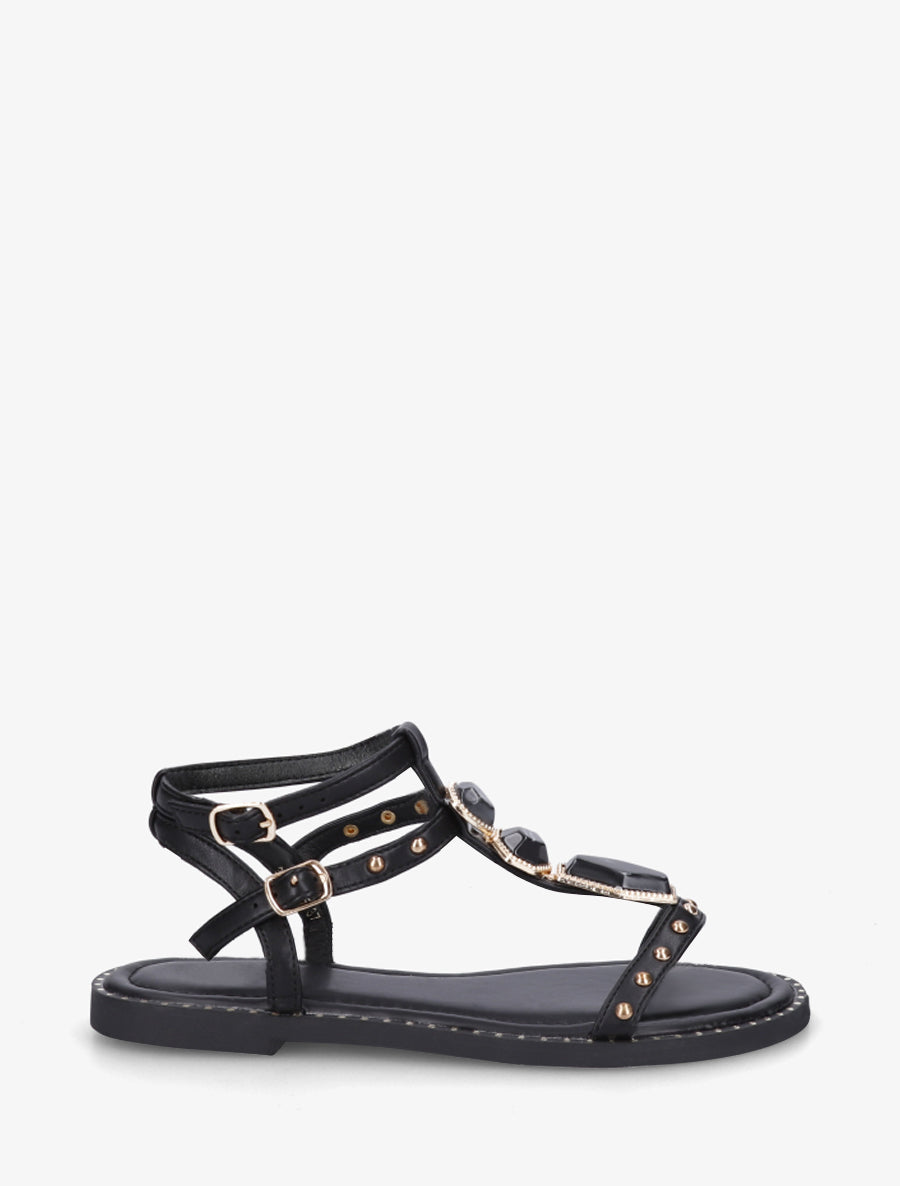 Nu-pieds en simili à empiècement pierres - Noir - 1