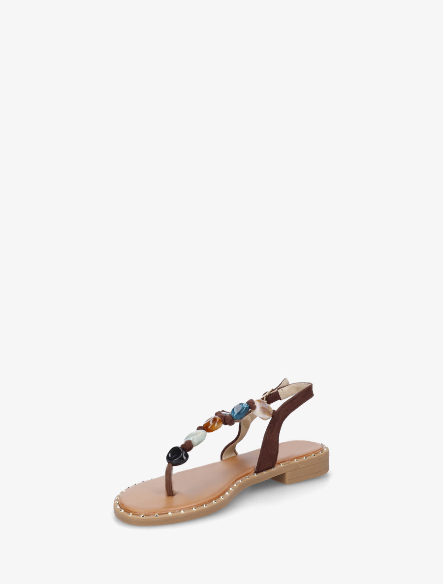 Nu-pieds à perles et entredoigt - Marron - 3