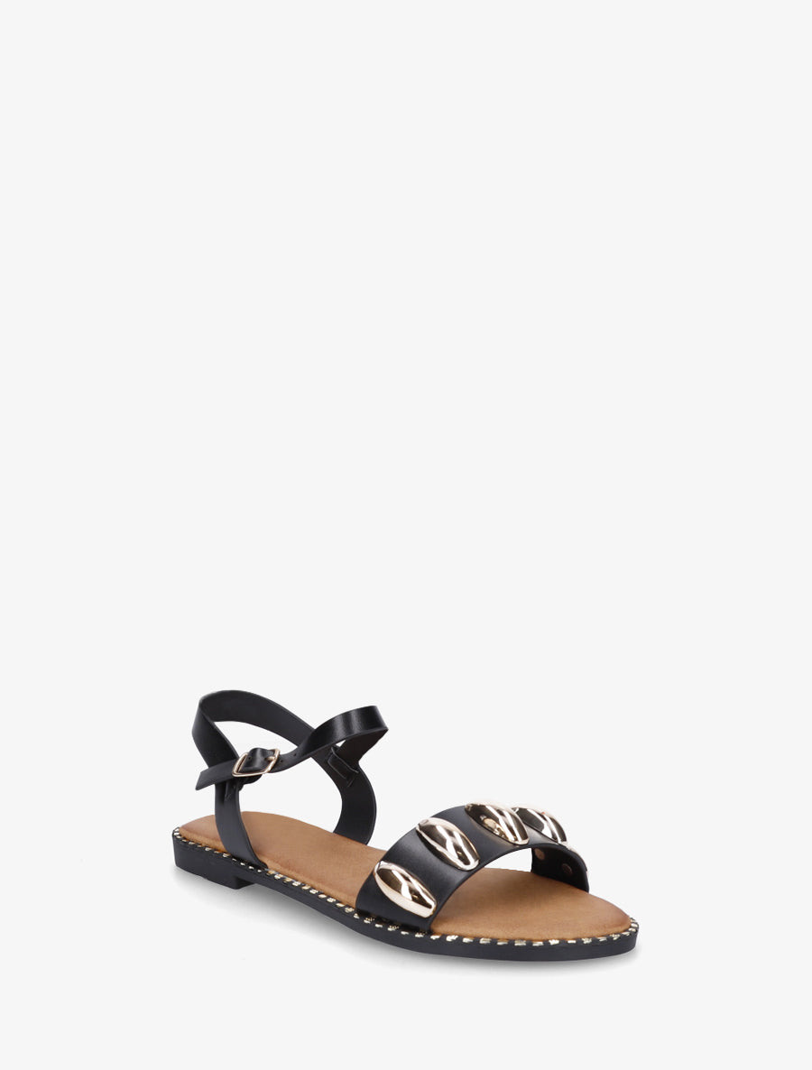 Nu-pieds en simili à bijoux ovales - Noir - 2