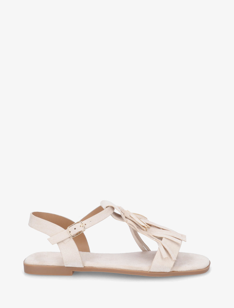 Sandales en suédine à franges - Beige - 1