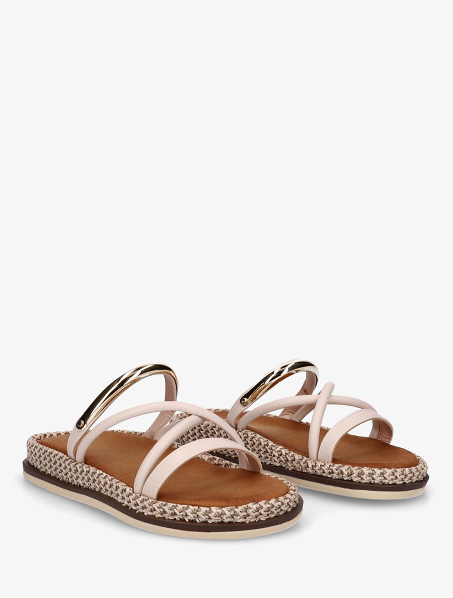 Mules plates en simili à bijou métal - Beige - 4