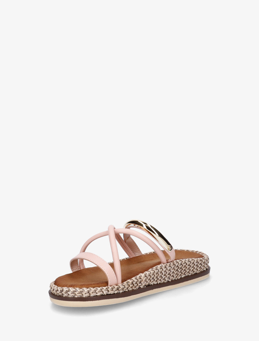 Mules plates en simili à bijou métal - Rose clair - 3