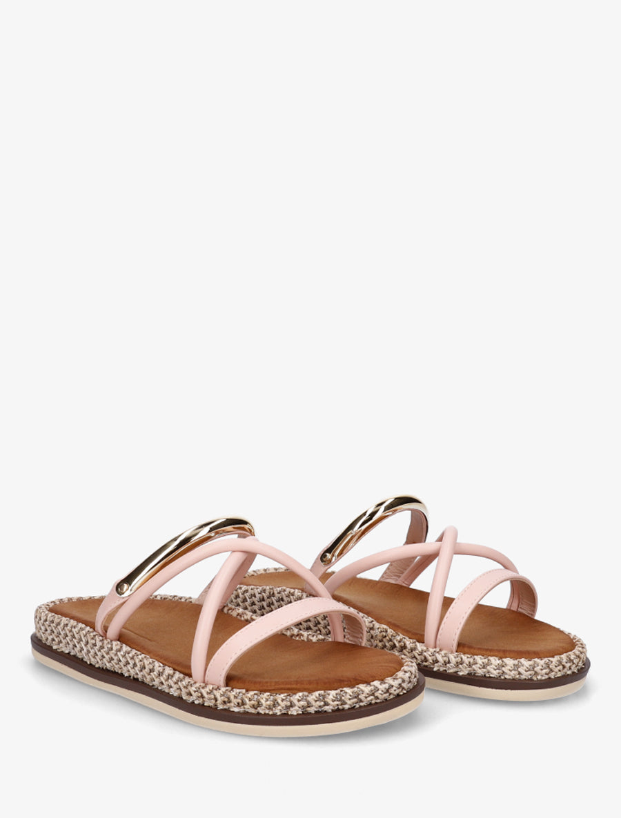 Mules plates en simili à bijou métal - Rose clair - 4