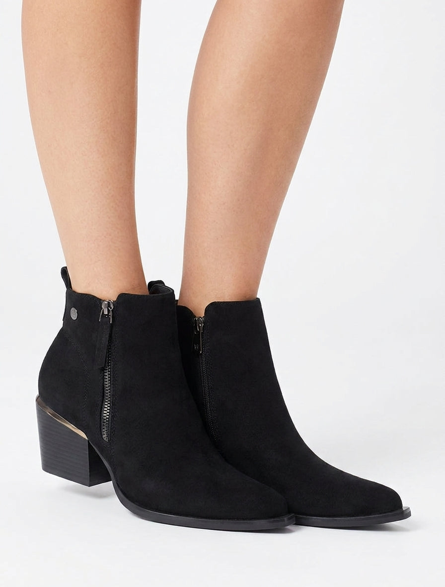 Bottines en suédine à zip décoratif et bouts pointus - Noir