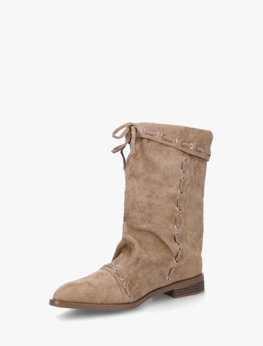 Bottines en suédine à cordons de serrage - Taupe - 3