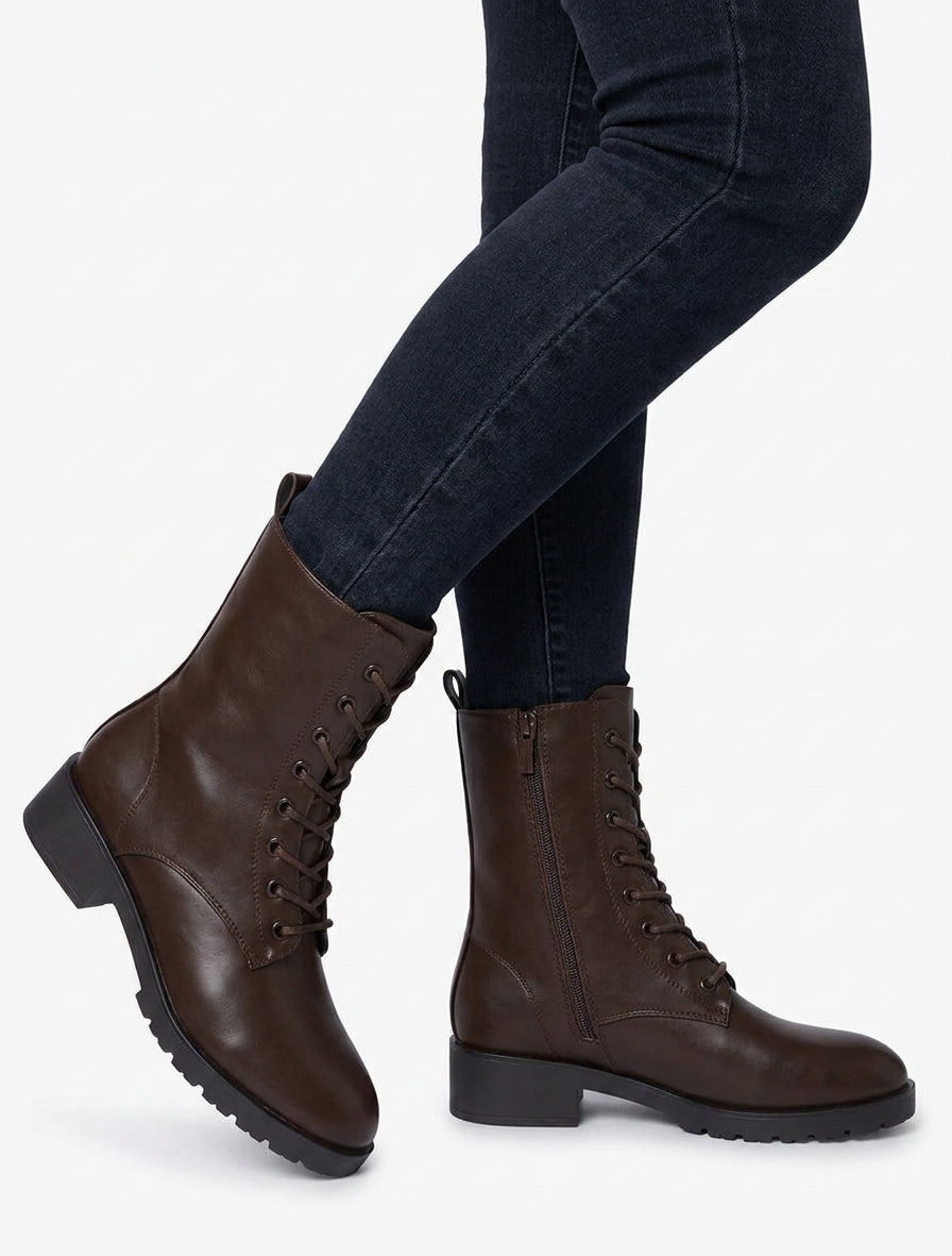 Bottines hautes à lacets - Marron