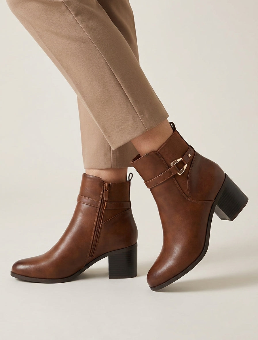 Bottines en simili à cheville élastiquée - Camel