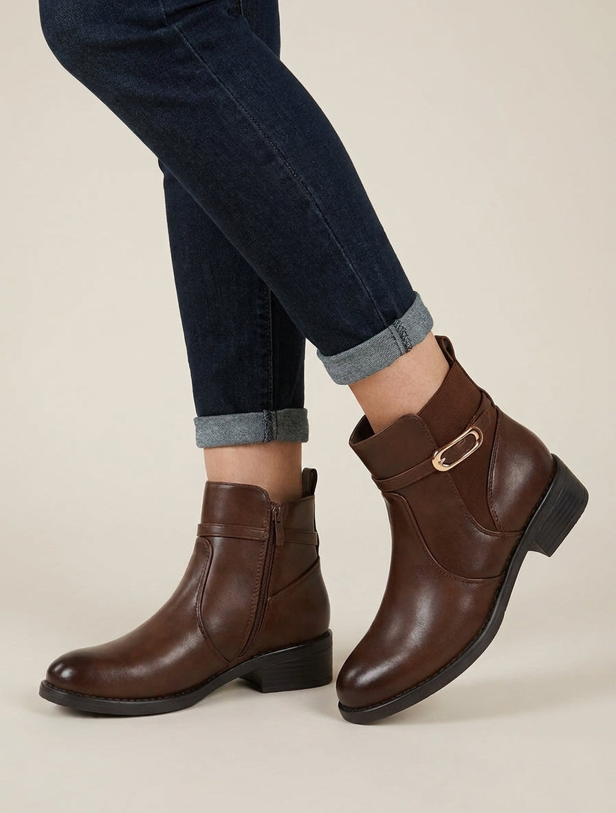 Bottines élastiquées en simili à boucle - Chocolat