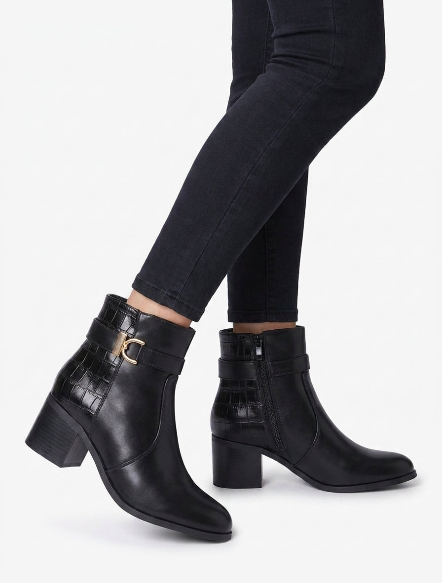 Bottines à contrefort effet croco - Noir