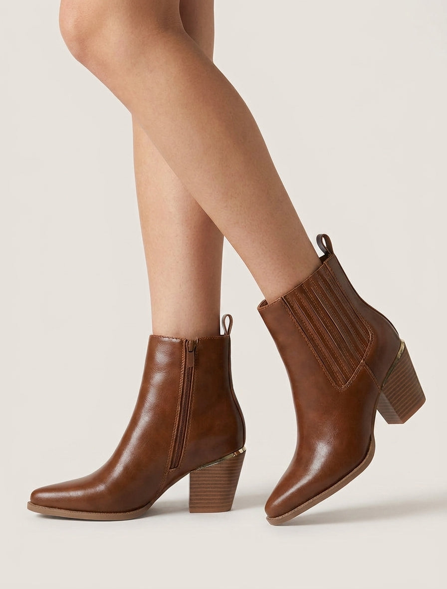 Bottines en simili style santiags - Camel