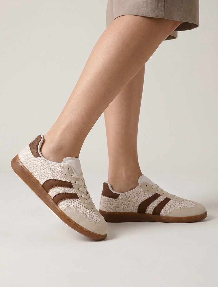 Sneakers en maille et bandes contrastantes - Beige