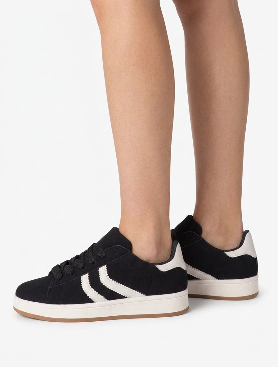 Baskets effet nubuck à bandes dentelées - Noir