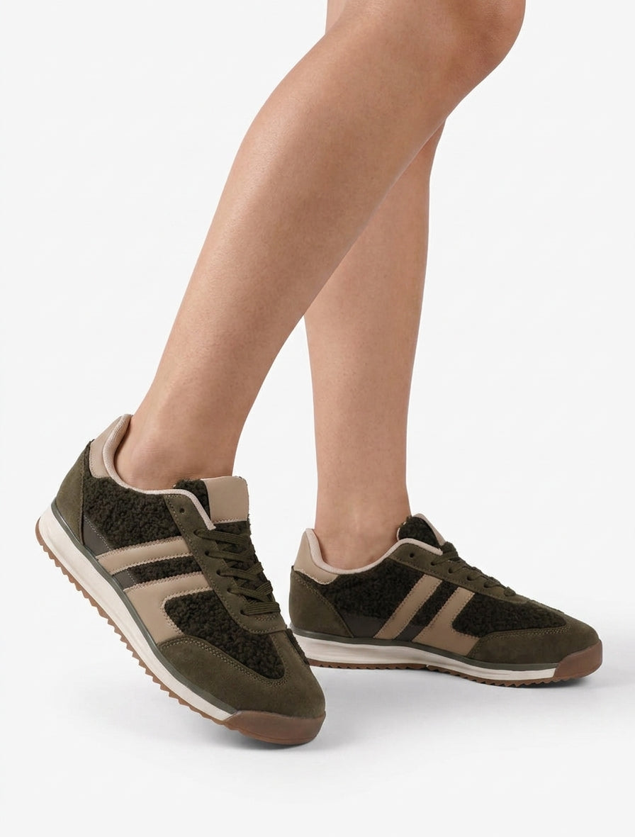 Baskets en tissu style laine bouclée - Kaki