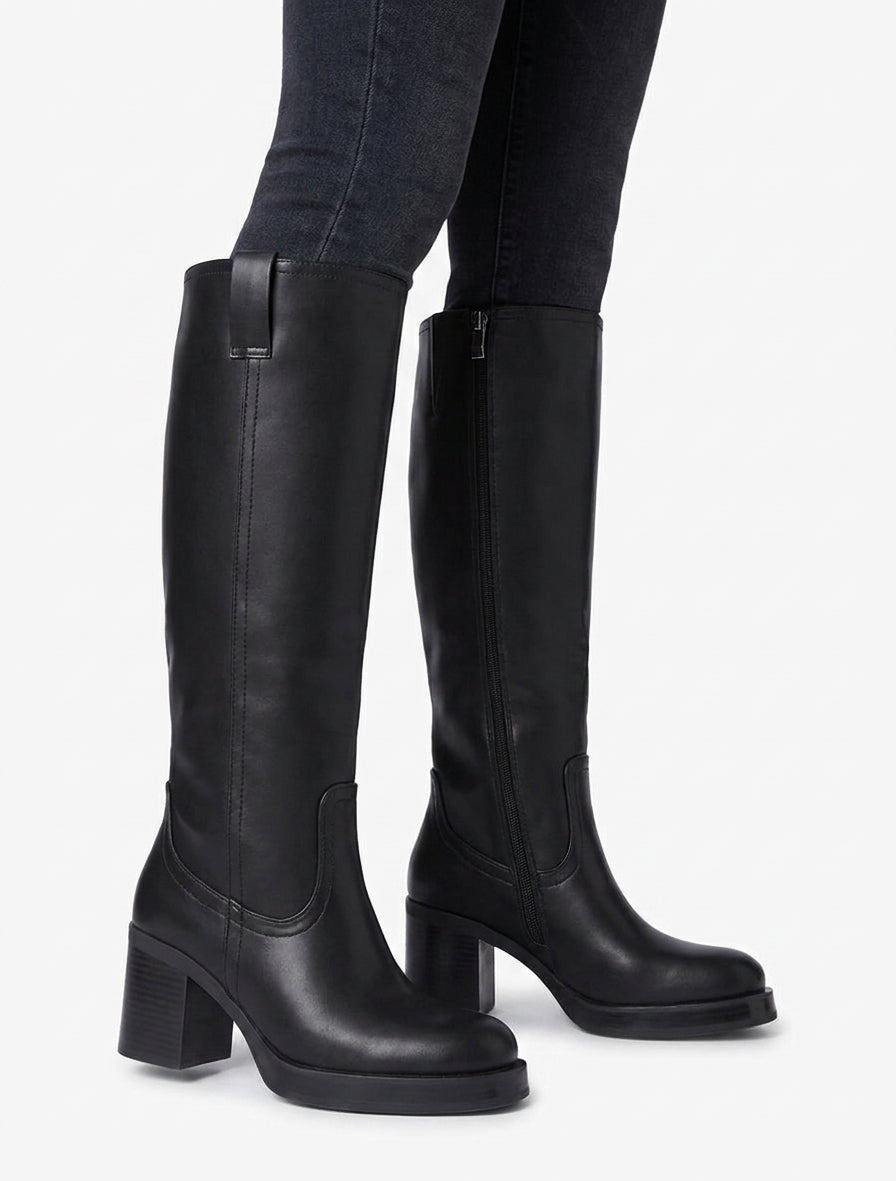Bottes en simili à talon carré - Noir