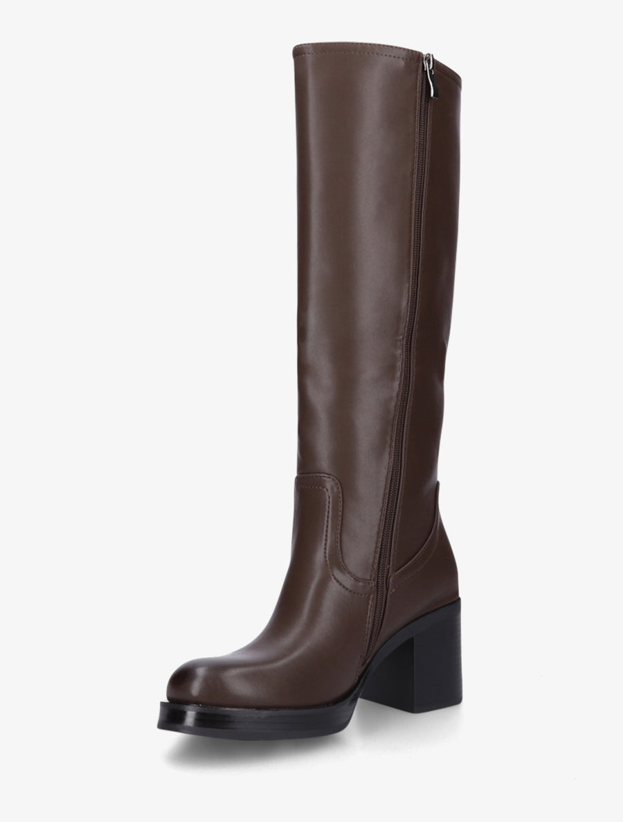 Bottes en simili à talon carré - Marron - 3
