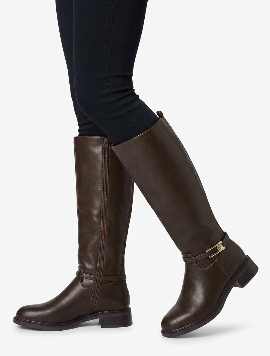 Bottes élastiquées en simili - Marron