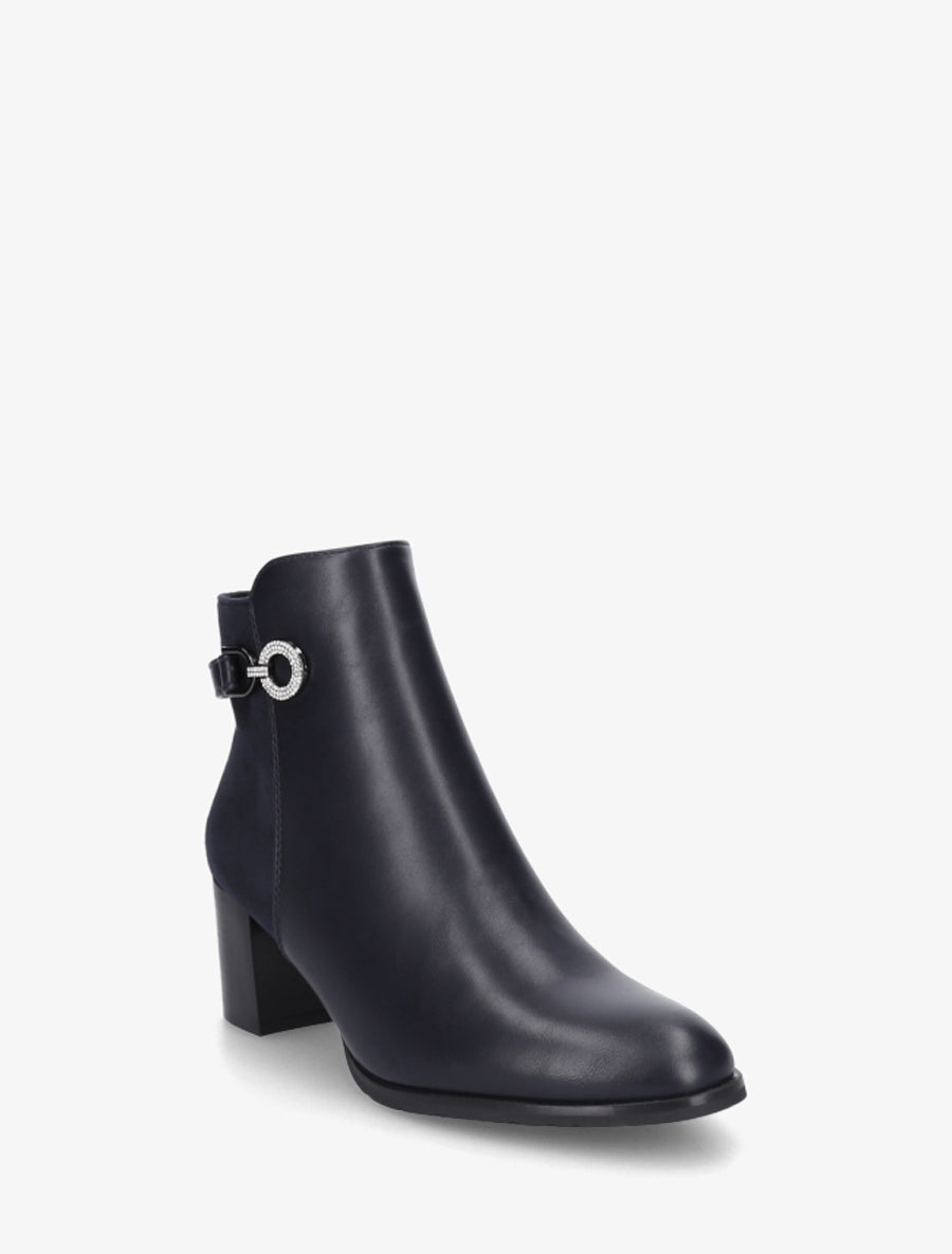 Bottines bimatière à boucle strassée - Marine - 2