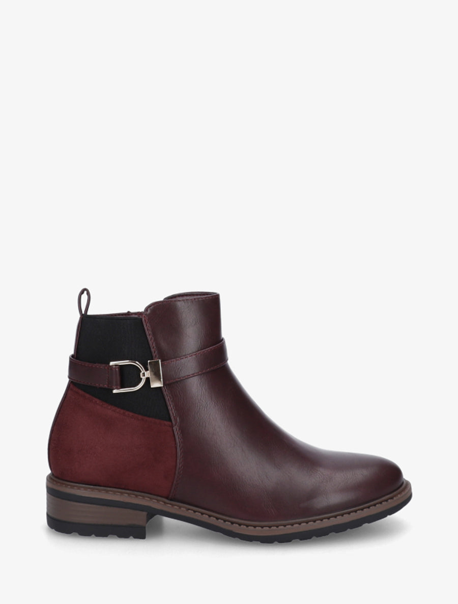 Bottines élastiquées bimatière à boucle métallique - Lie de vin - 1