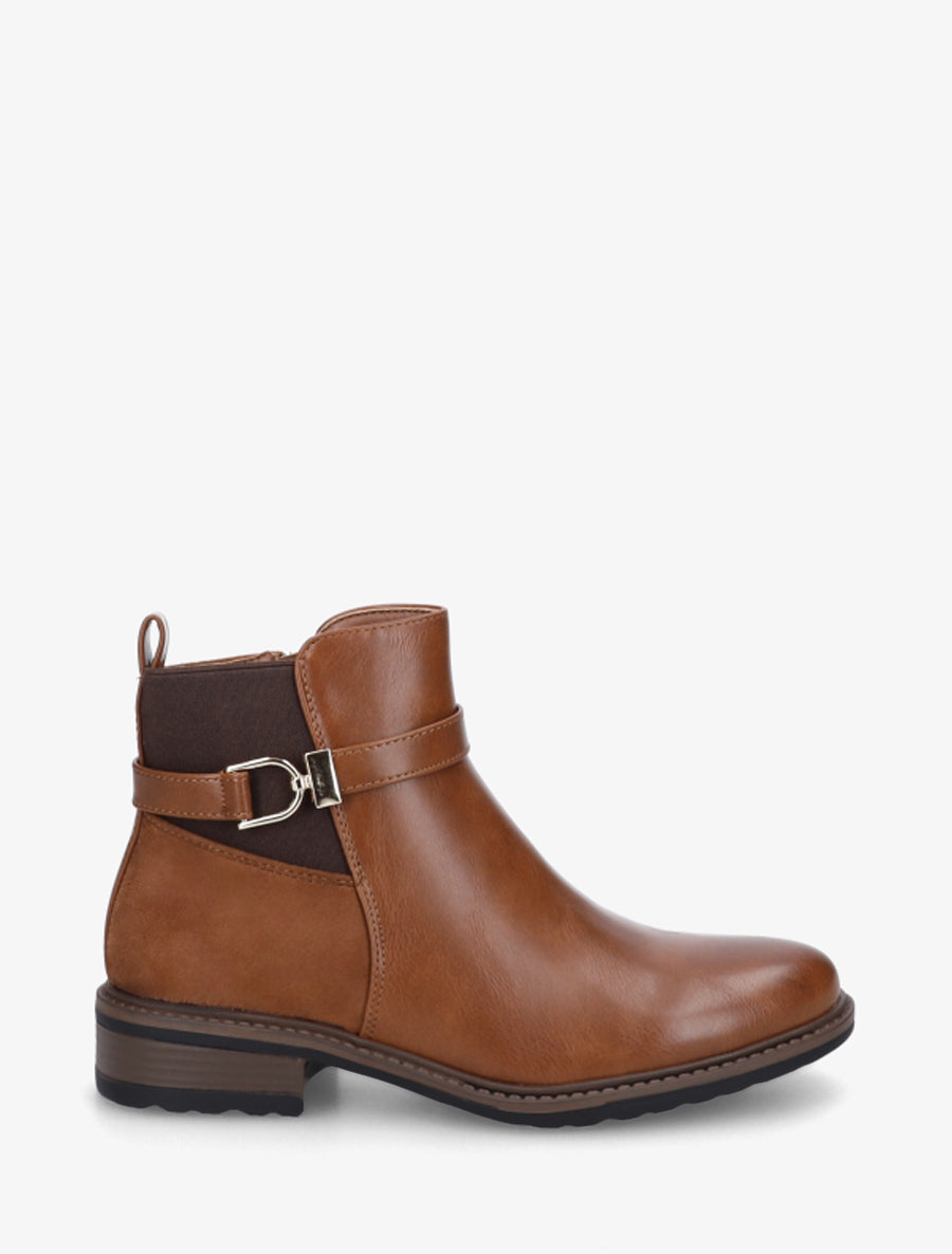 Bottines élastiquées bimatière à boucle métallique - Camel - 1